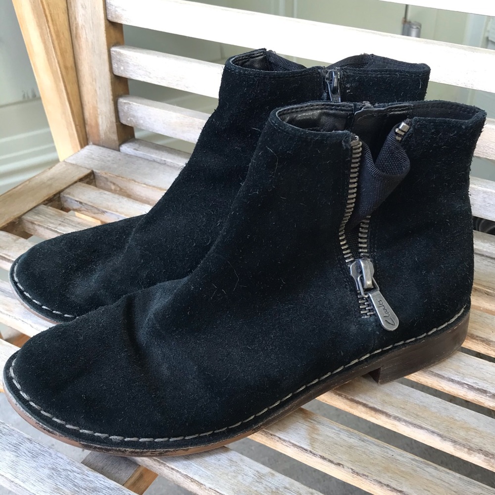 Clark’s black suede ankle boot, size 9